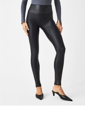 Spanx leggings bundle (2) High-Waisted Black Faux-Leather Leggings small